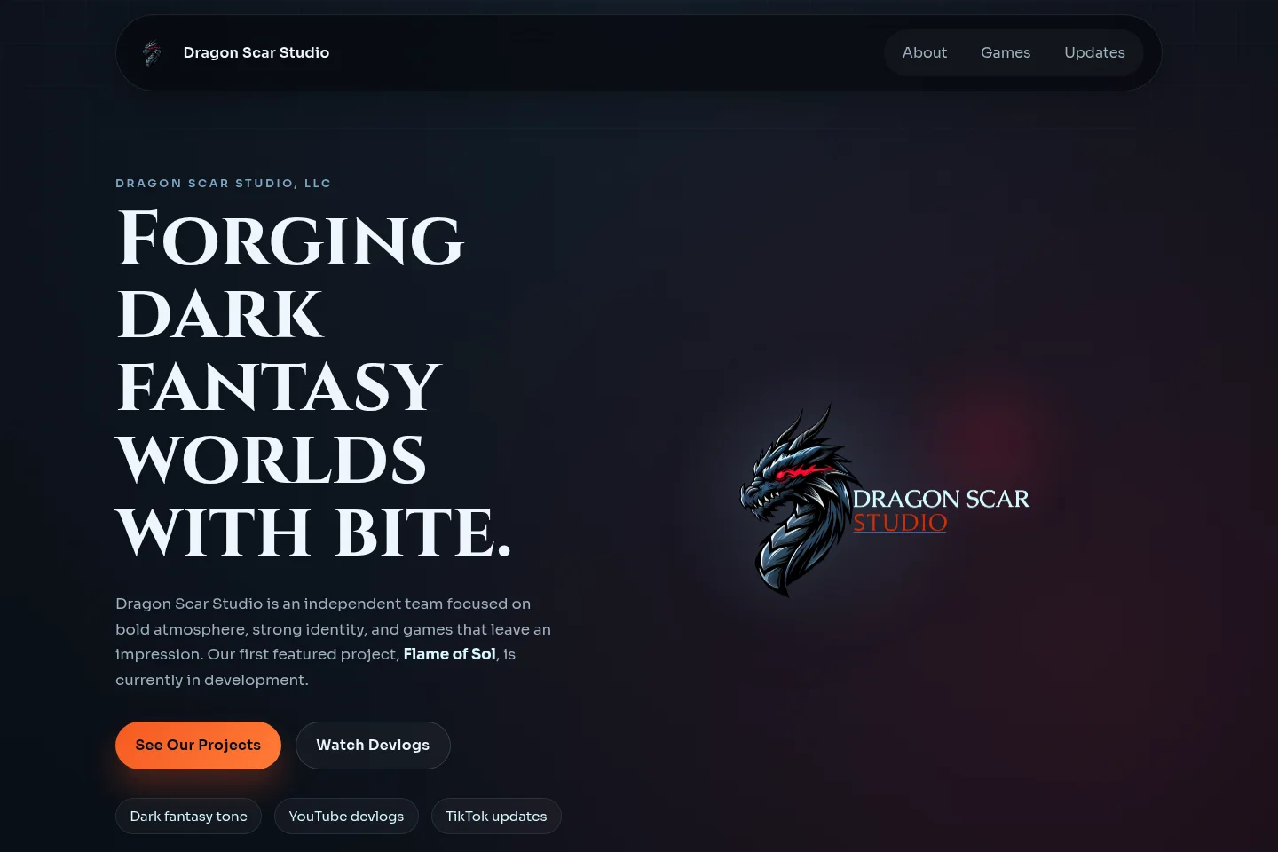 Dragon Scar Studio website homepage